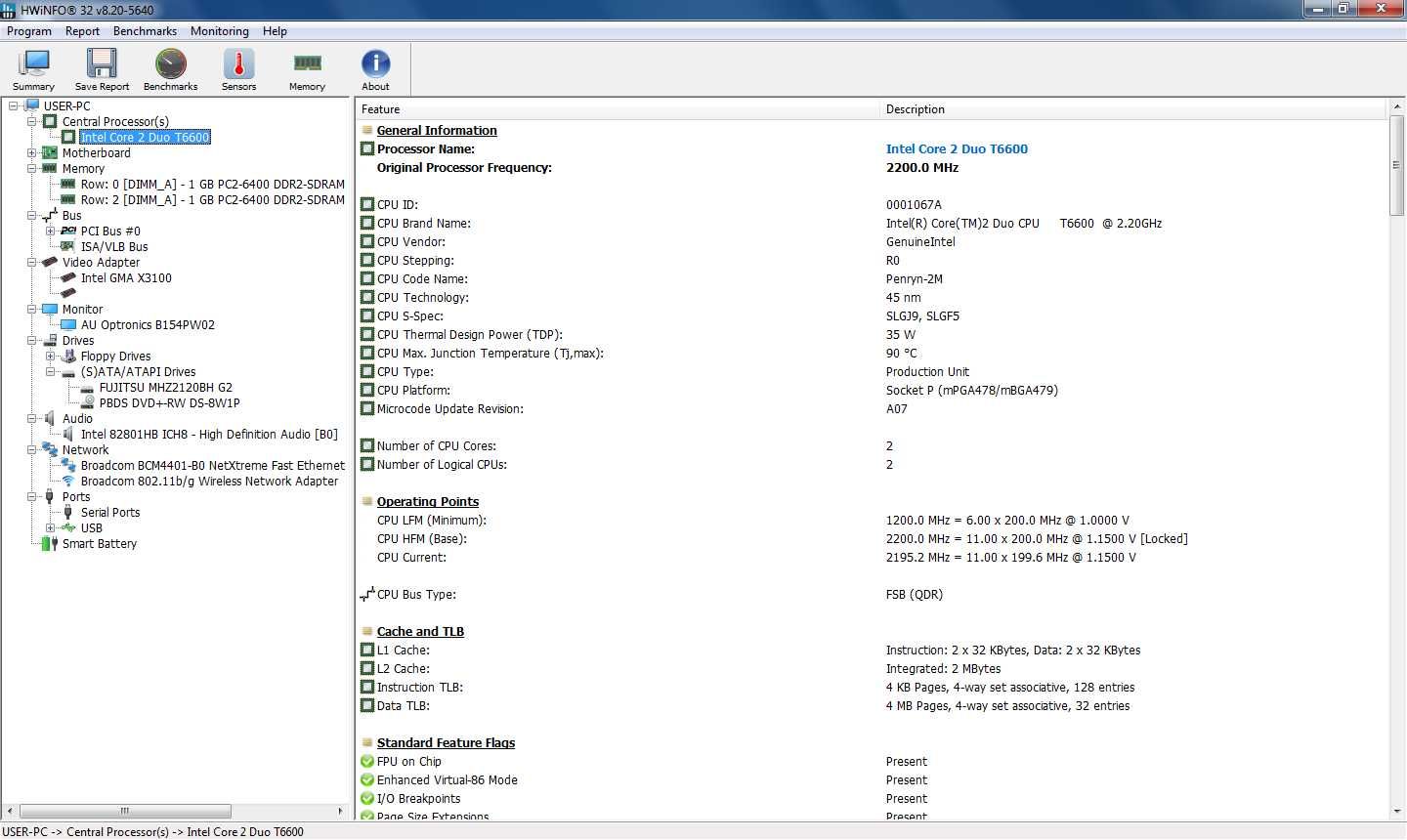 Ноутбук Dell Vostro 1500 (Core2Duo T6600, 2Gb DDR, 120Gb HDD)