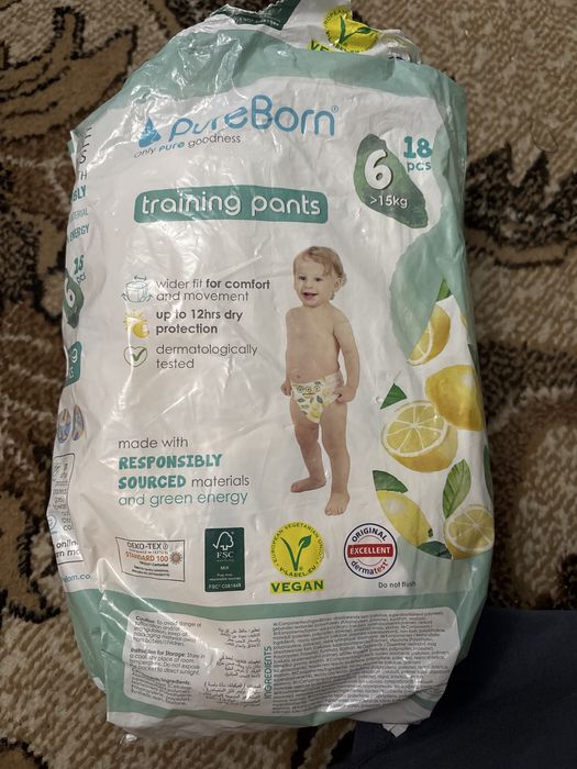 Підгузки PureBorn 18 Nappy Pants, розмір 6 (15+ kg)