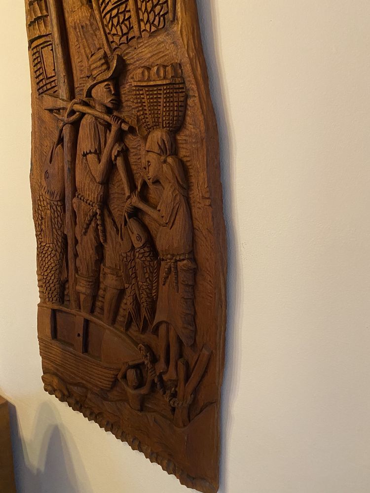 Ogromny drzeworyt 140/53 cm obraz rzeźba plaskorzezba relief