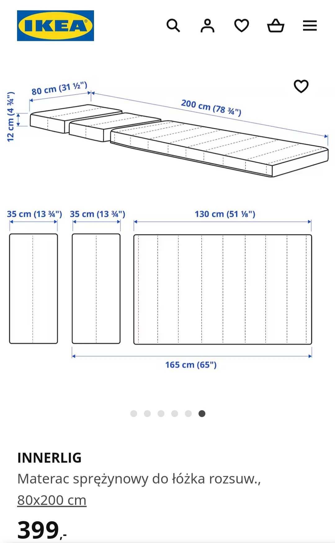 INNERLIG IKEA Materac sprężynowy, regulowany 80x200 cm