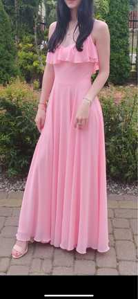 Sukienka długa pudrowy róż różowa balowa na ramiączka rozmiar XS/34