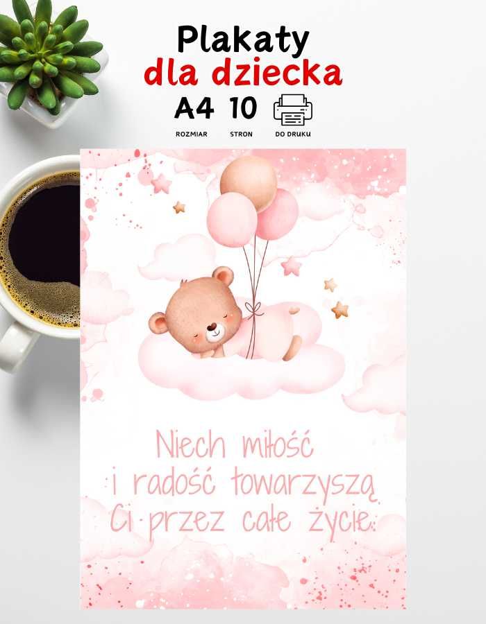 Plakaty dla dzieci chrzest urodziny roczek- dziewczynka