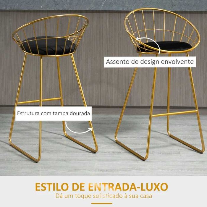Conjunto de 2 Bancos Altos Dourados