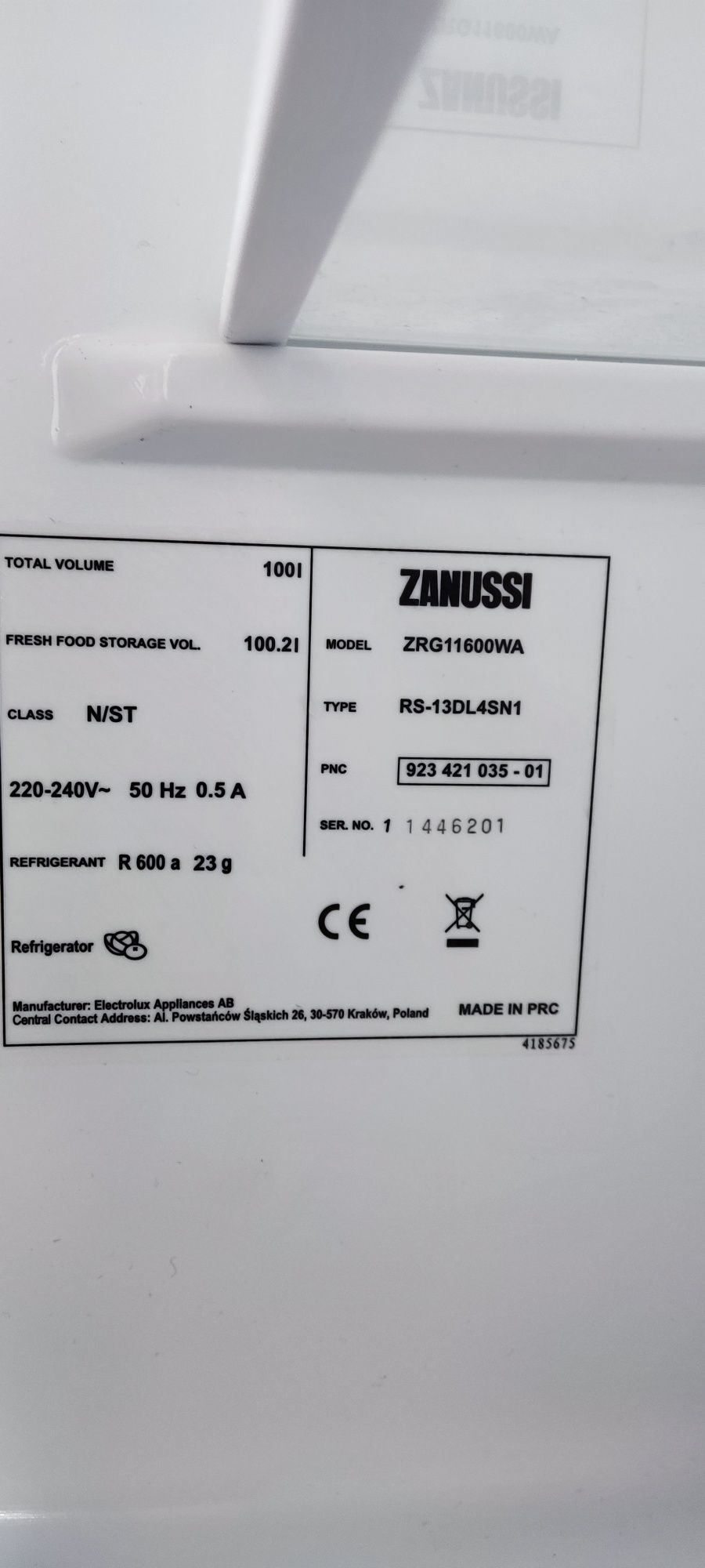 Lodówka ZANUSSI ZGR 11600 WA