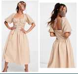 Beżowa gorsetowa sukienka midi midaxi drapowana 3 xl 46 xxl 44 asos