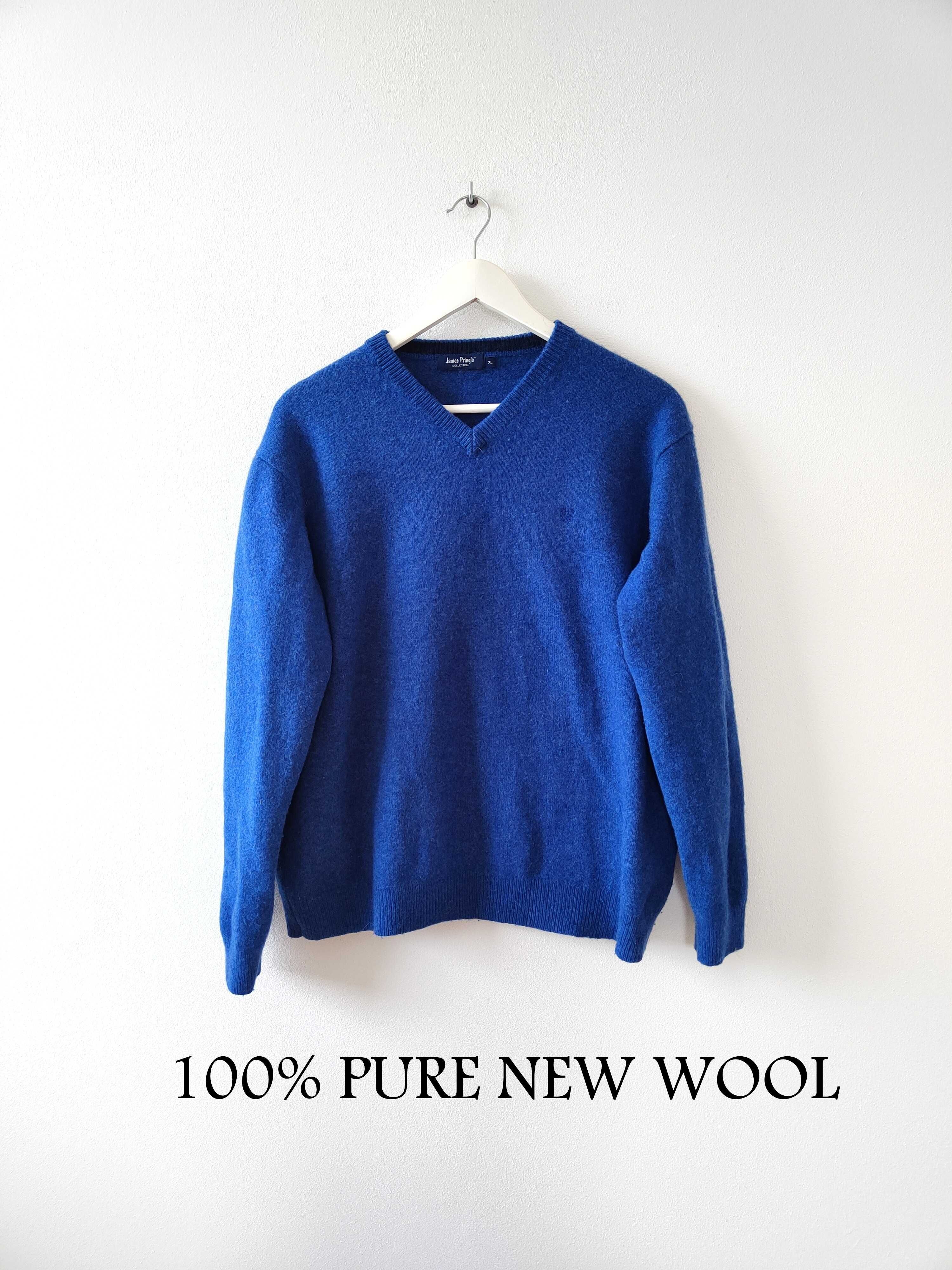 Męski niebieski wełniany sweter James Pringle XL Wool