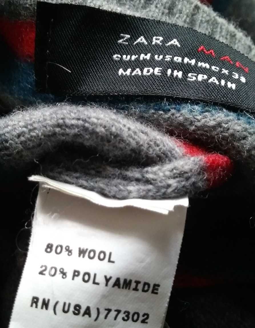 Zara Wełna 80% sweter męski wełniany szary niebieski czerwony M S/M