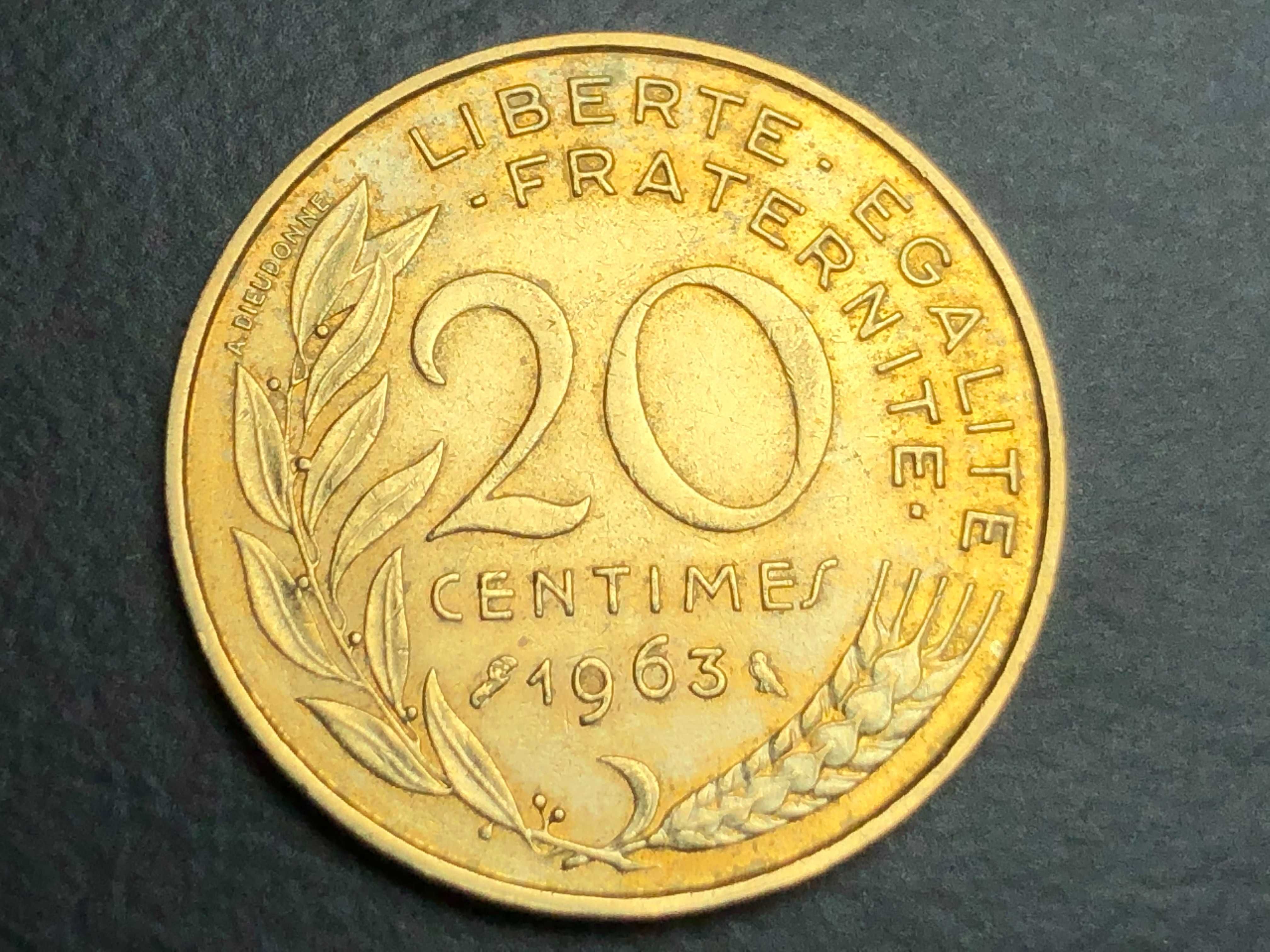 LOTE França 20 Centimes Alumínio 1963, 64, 66, 67, 68, 69 e 70