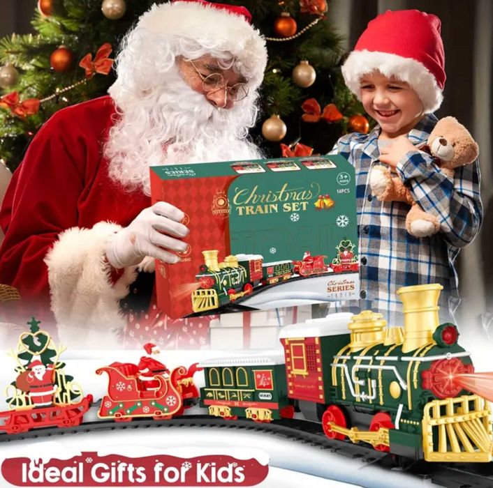 Поїзд з вагонами Різдвяний залізна дорога новорічна дитяча потяг