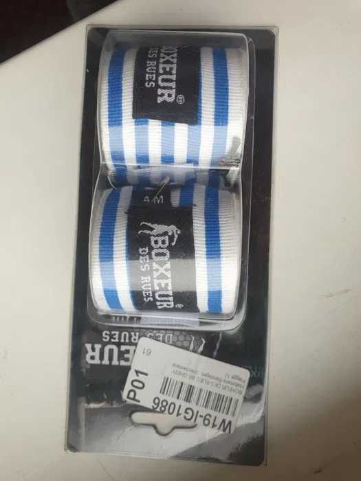 Owijki boks bandaże bokserskie niebieskie białe 4 m - BOXEUR DES RUES