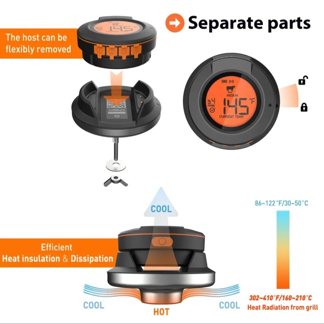 Цифровой Bluetooth беспроводной термометр для гриля Weber Aidmax bbq