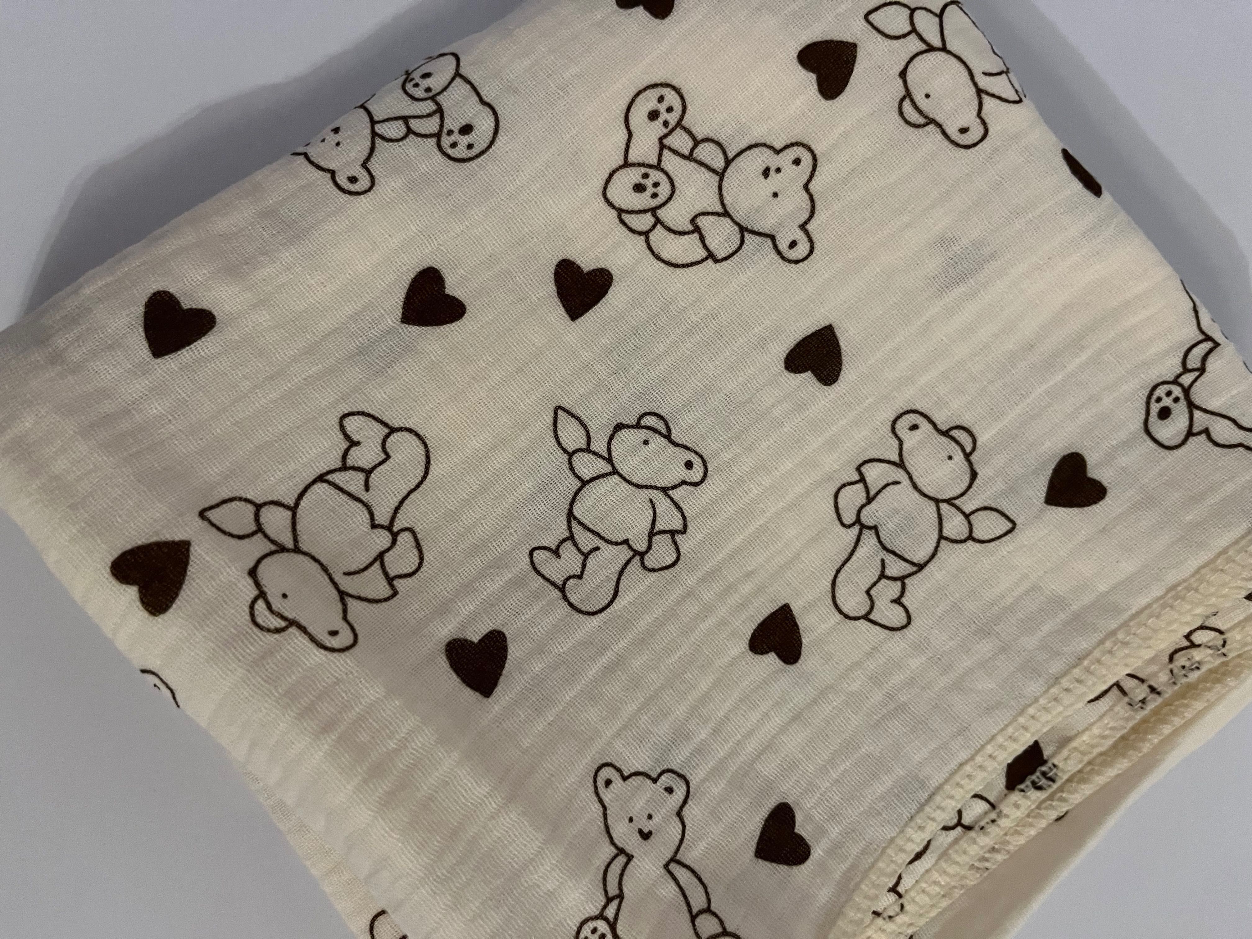 Kocyk pielucha muślinowa bawełniana misie na zamówienie handmade