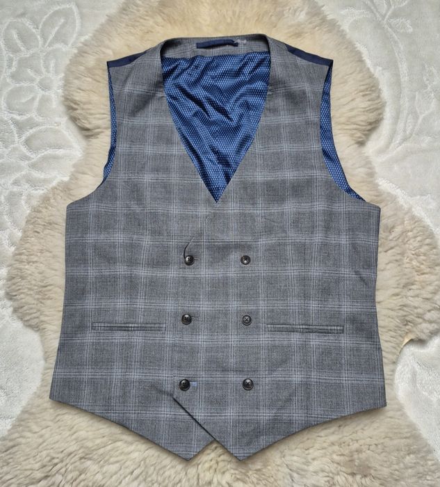 Kamizelka garniturowa M Szara w kratkę Nowa