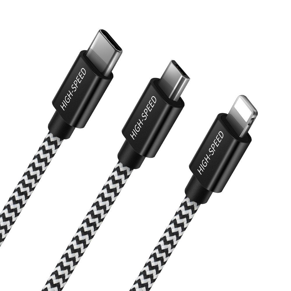 Kabel Nylonowy 3W1 Usb - Micro Usb / Lightning / Usb-C 2.4A 1,2M