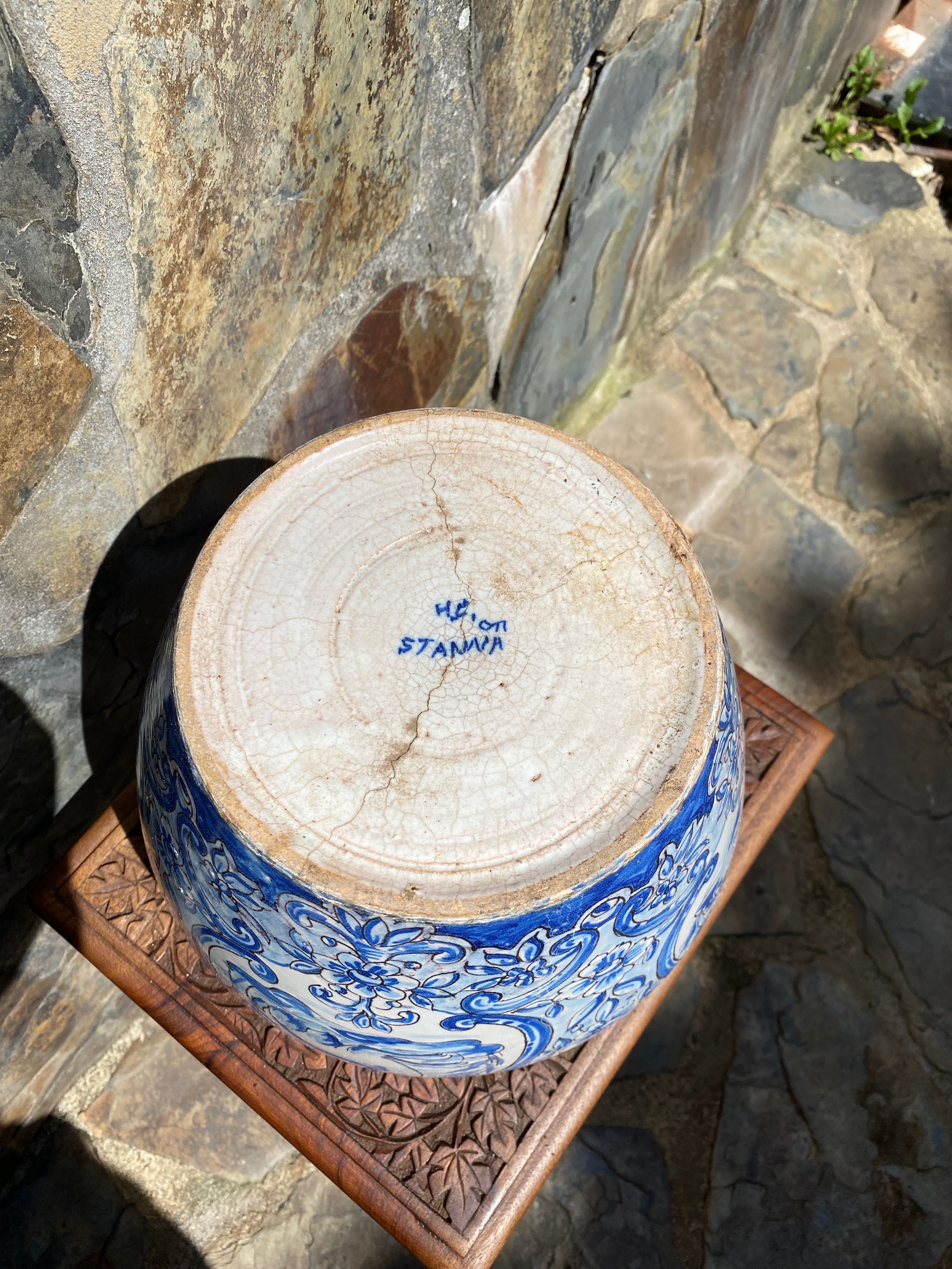 Vaso Cachepot Faiança Portuguesa St’ Anna Séc XIX 24 cm