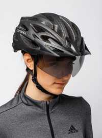 Велосипедний шолом + окуляри візор габаритний LED ліхтар Cairbull