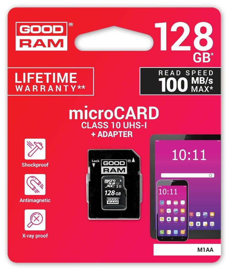 karta pamięci microsd goodram uhs1 cl10 128gb + adapter 100mb