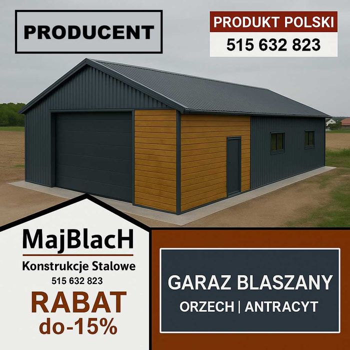 Garaż Blaszany Złoty Dąb + Grafit |MAGAZYN| Blaszak |Wiata – Maj-Blach