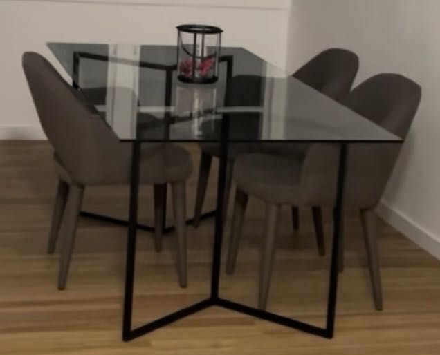 Mesa de jantar 200*100 tampo de vidro e pés prateados