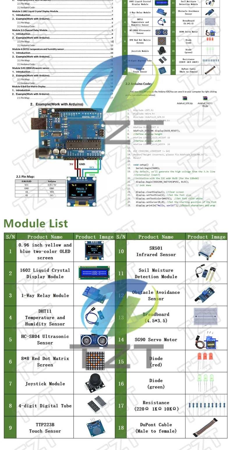 Zestaw CZUJNIKÓW kompatybilnych z Arduino plus mikrokontroler R3