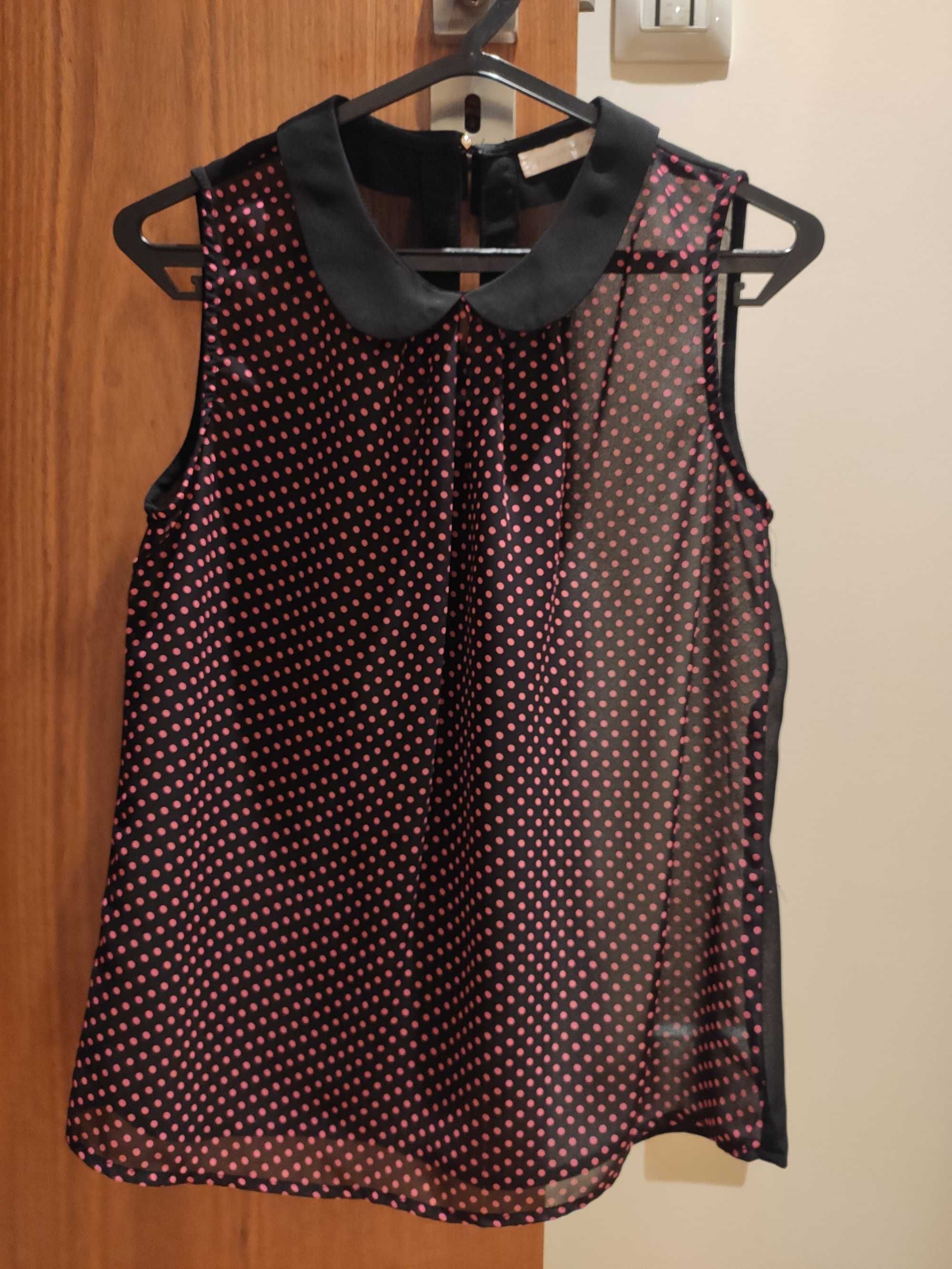 Blusa preta e rosa com gola, em óptimo estado, tamanho S