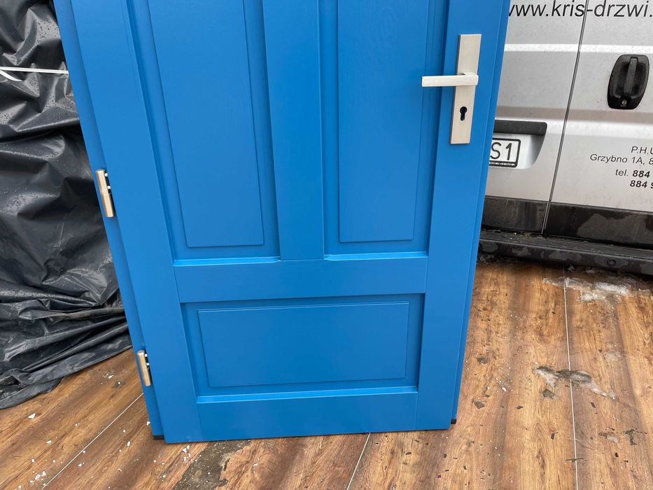 Drzwi zewnętrzne drewniane Amerykańskie niebieskie CAŁA POLSKA