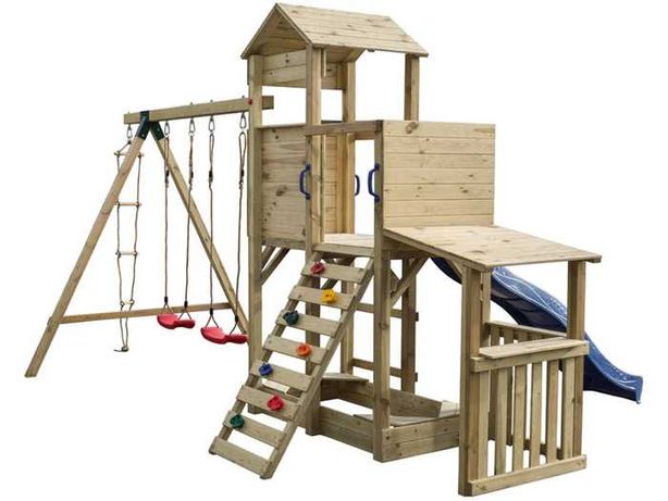 Plac zabaw drewniany dla dzieci Lea huśtawki drabinka ślizg domek