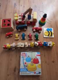 Zabawki drewniane Ikea 13 szt. Pociąg, porter, wieża, samochód, puzzle