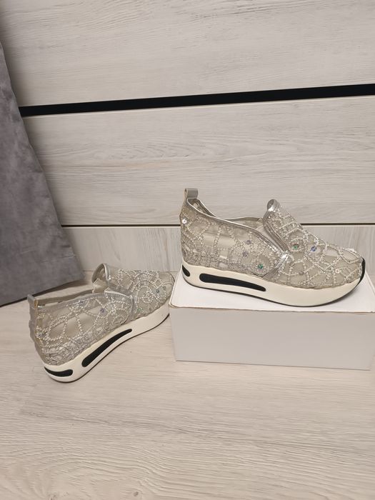 Мокасіни сітка срібні