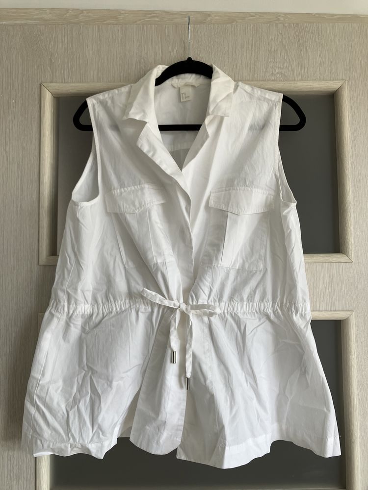 bluzka koszulowa biala h&m z baskinka koszula bez rekawow