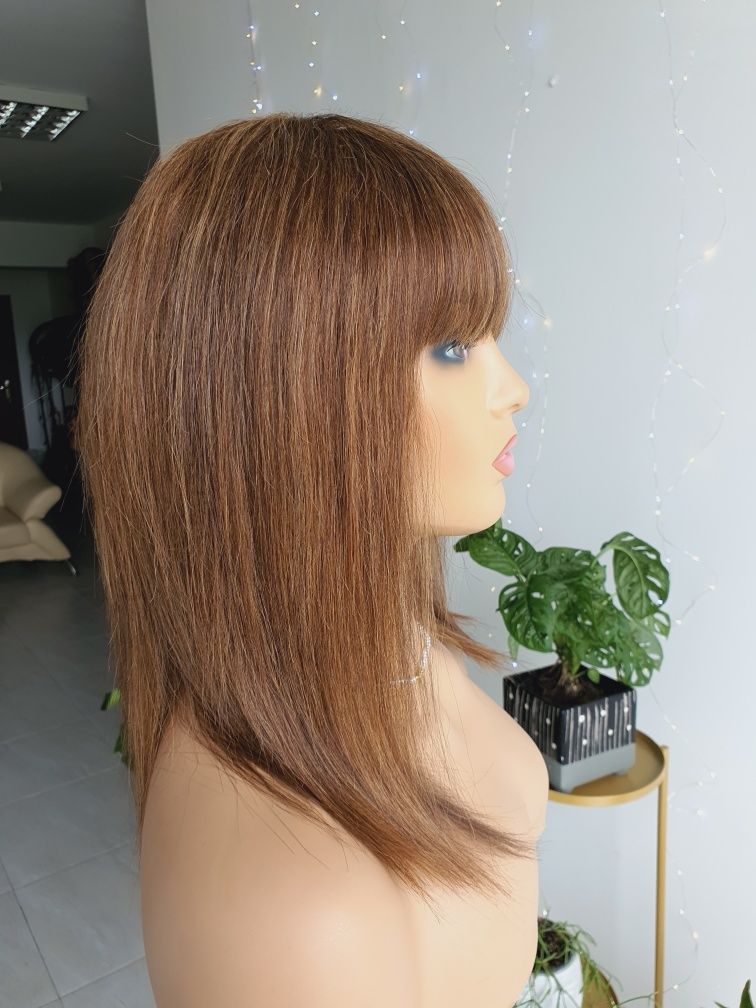 Włosy naturalne Peruka Sofi brąz refleksy z włosów naturalnych