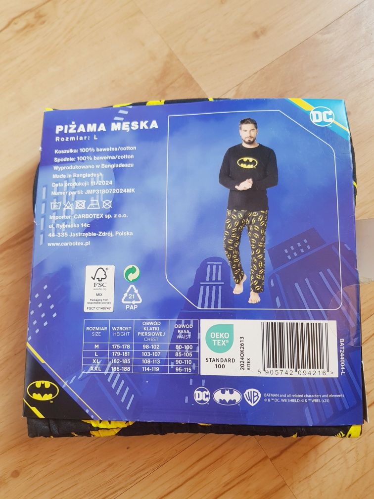 Nowa bawełniana piżama męska marki Batman rozmiar L 100% bawełna