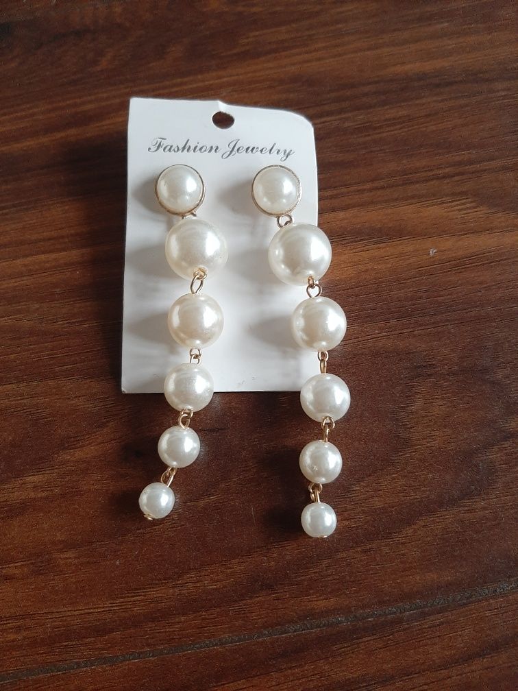 Ślubne długie kolczyki perłowe