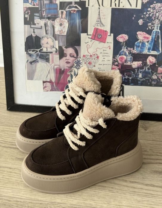 Жіночі зимові черевики Тедді натуральна замша