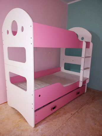 Łóżko piętrowe 160x80cm podwójne szuflada różowe ikea gratis materace