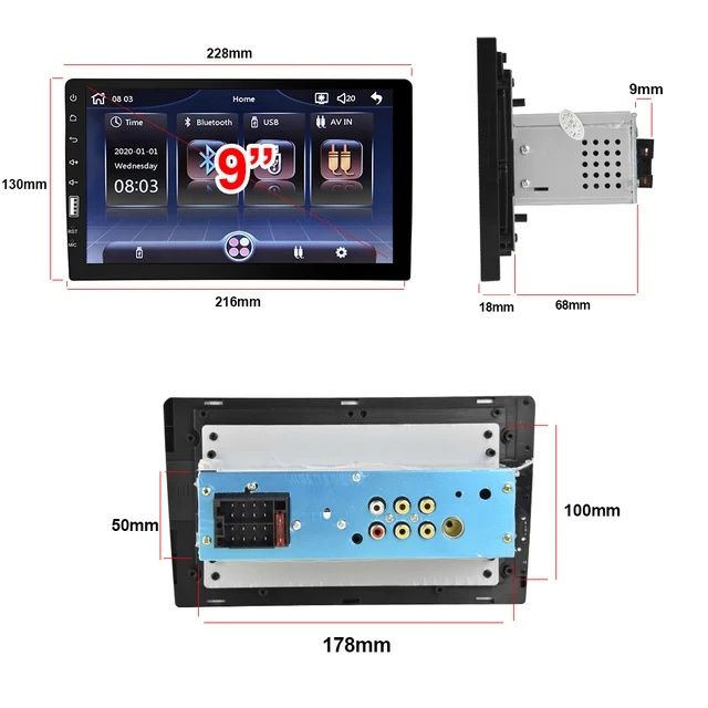 Rádio 1din de 9 polegadas touch Bluetooth MirrorLink + microfone NOVO
