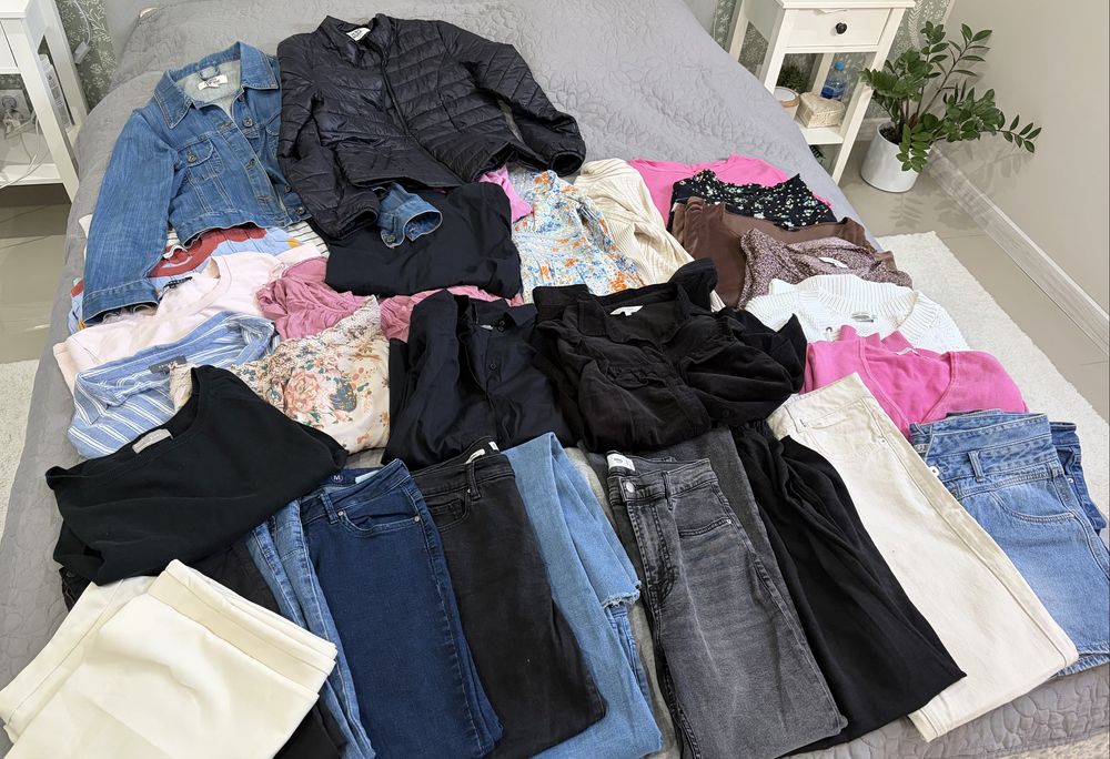 Zestaw paka spodnie kurtka sweter koszula damskie M L