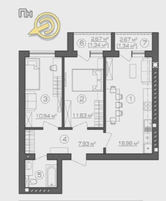 Двокімнатна квартира на зручному третьому поверсі, газове інд.опалення