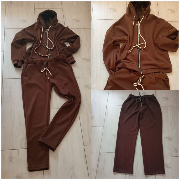 Dres uni na S M L xl komplet masełko masełkowy czekolada bluza zamek r