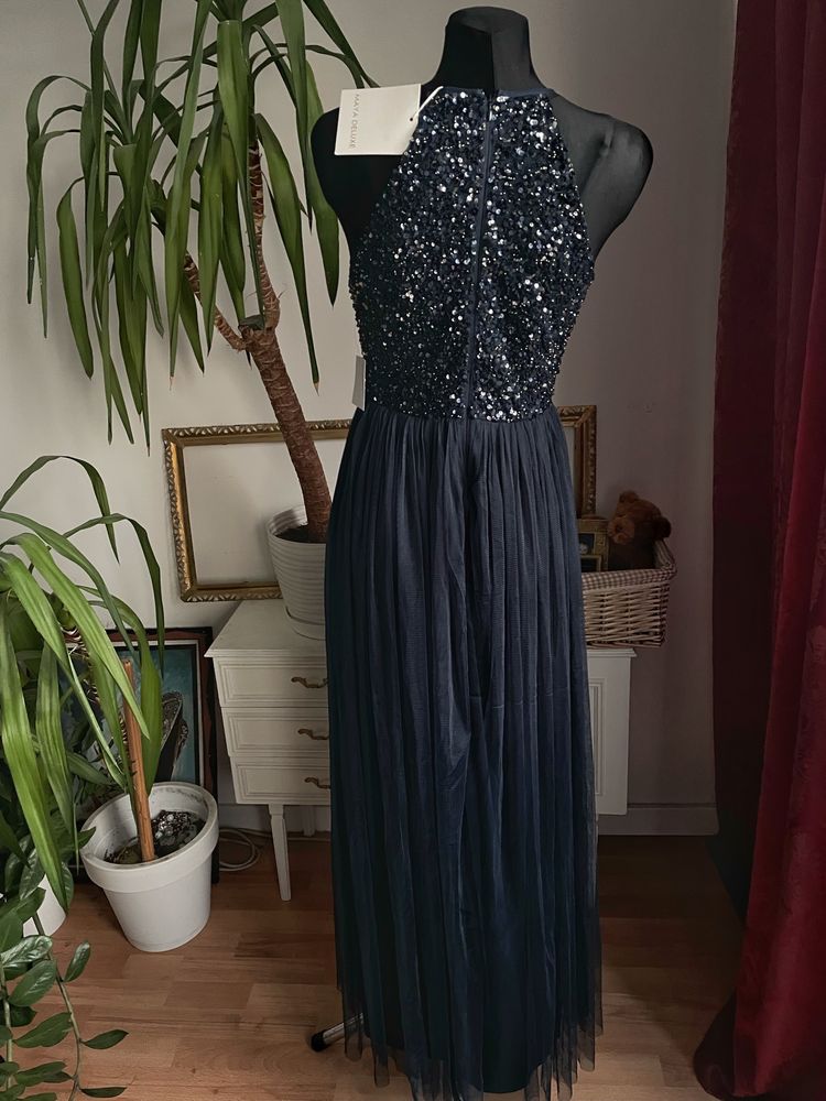 Maya deluxe cekinowa sukienka maxi 36 s 38 m 40 L tiulowa