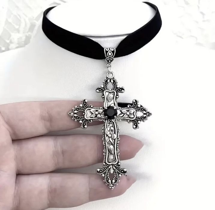 Новий чокер з великим хрестиком, чокер на шию з хрестом, чокер альт