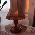 Lampa stołowa dębowa holenderska vintage retro z abażurem