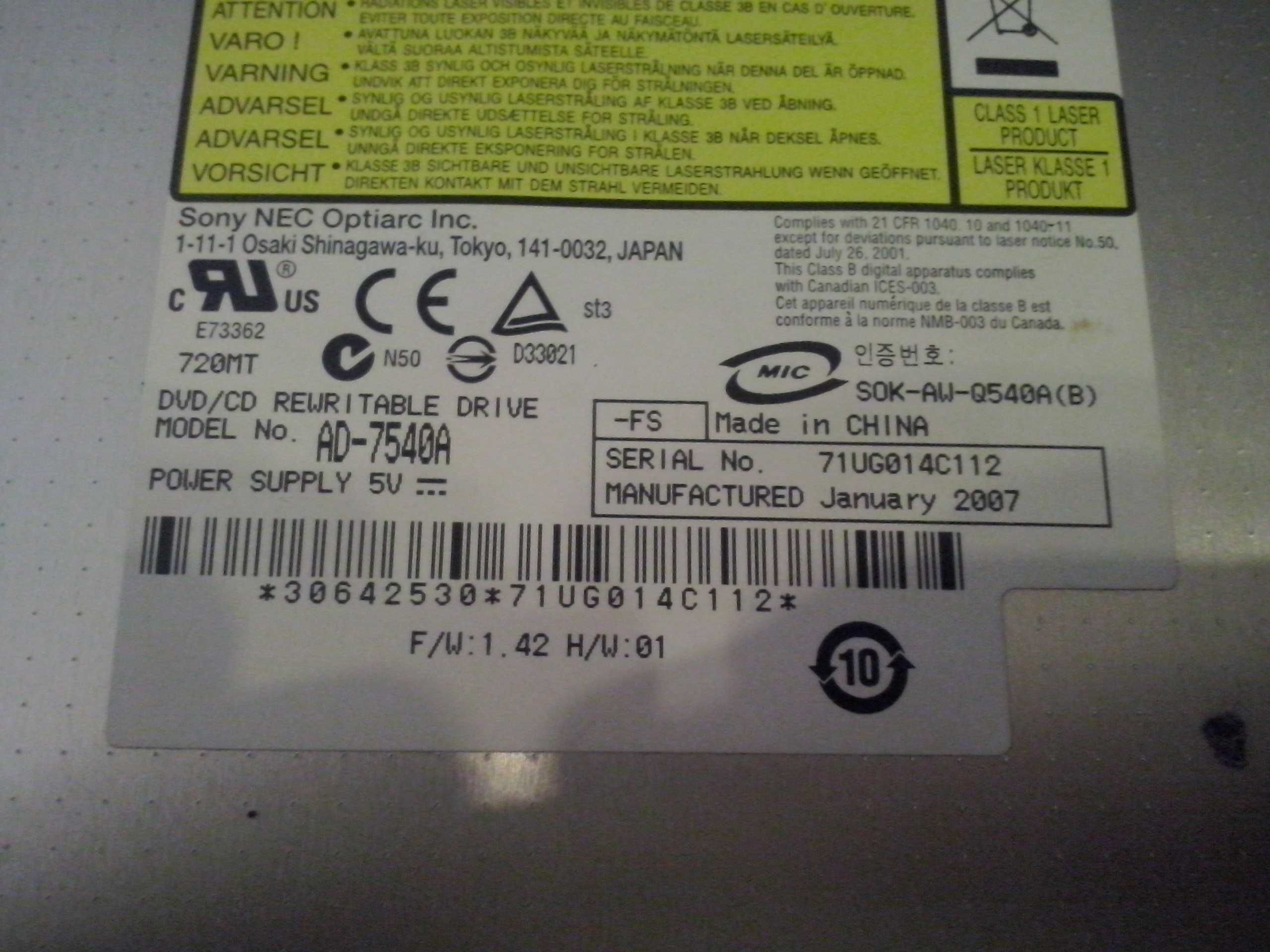 Nagrywarka DVD SONY Optiarc DVD RW AD-7540A ATA (1)