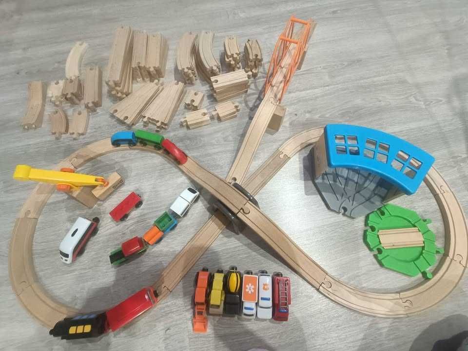 Kolejka drewniana Lillabo ponad 100 elementów + pojazdy lidl