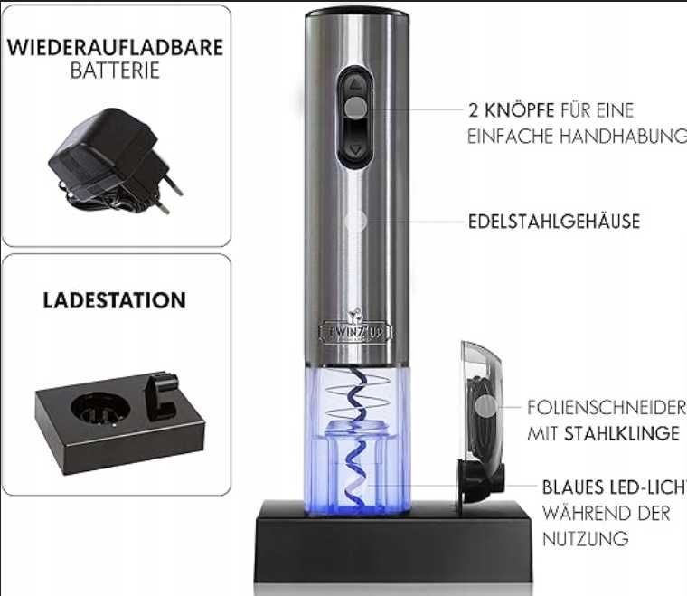 Korkociąg do wina elektryczny z podświetleniem LED Stylowy i wygodny