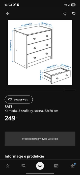 Drewniana komoda Ikea RAST lite drewno sosna