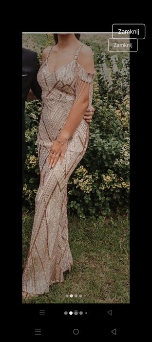 Przepiękna sukienka suknia maxi syrenka cekiny świadkowa wesele XS S
