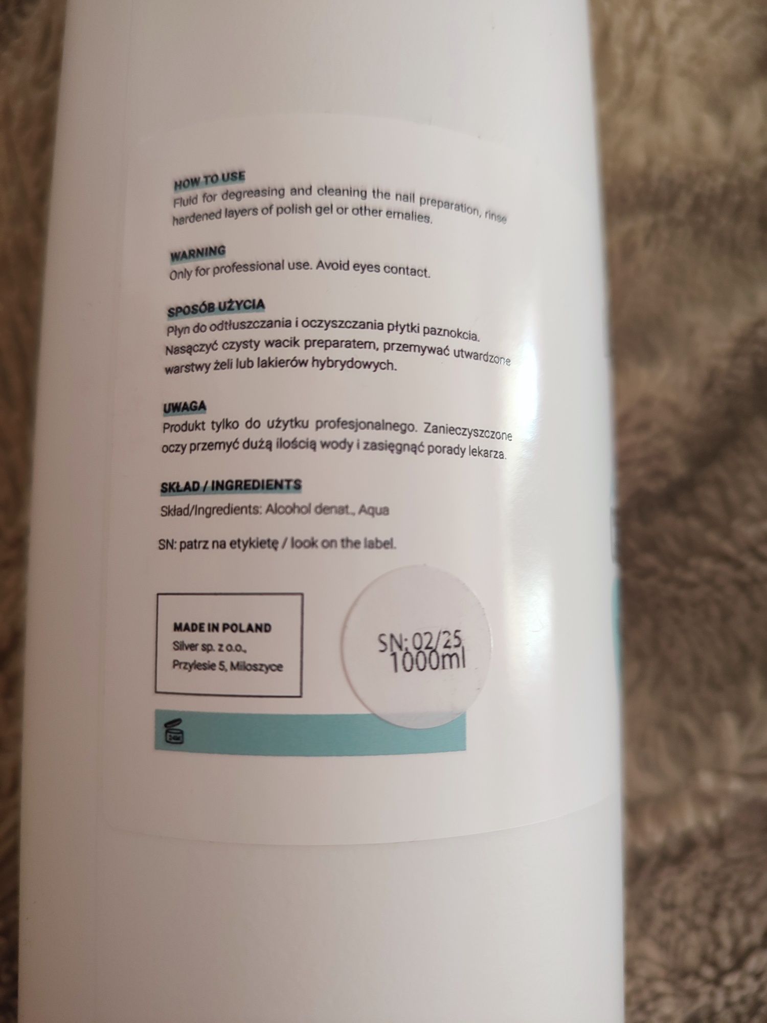 Cleaner odtłuszczacz do paznokcie hybryd 1L.