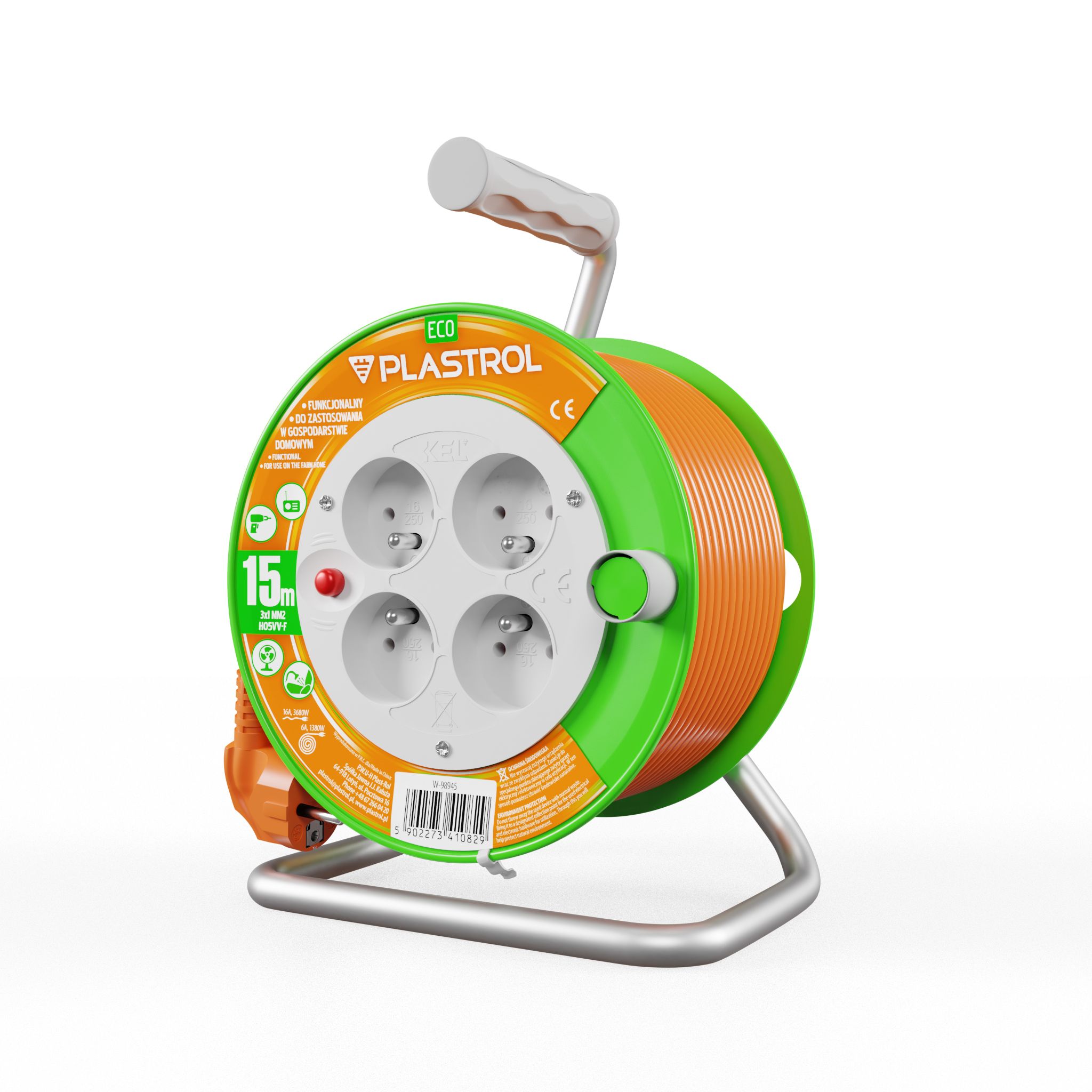 Przedłużacz bębnowy Eco PB-ST/M/15M/3X1/H05VV-F pomarańczowy PLASTROL