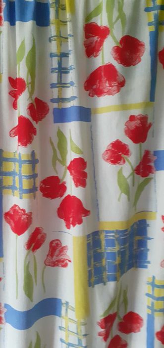 Zasłony długie bawełniane wzór retro PRL tulipany